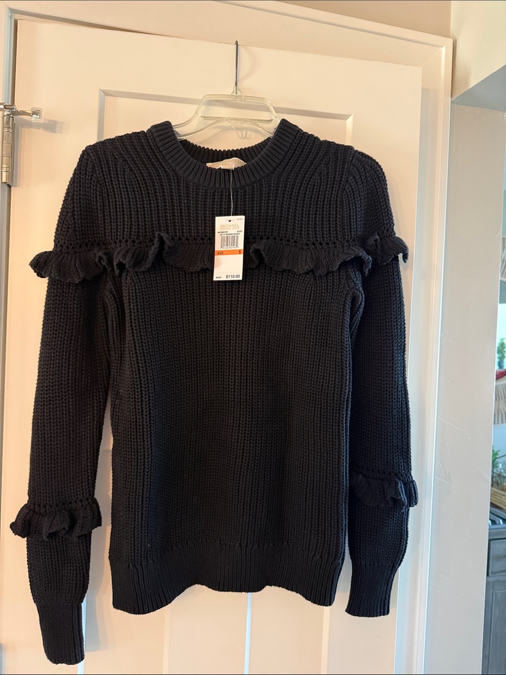 MICHAEL Michael Kors Black Ruffle-Trim Crew Sweater